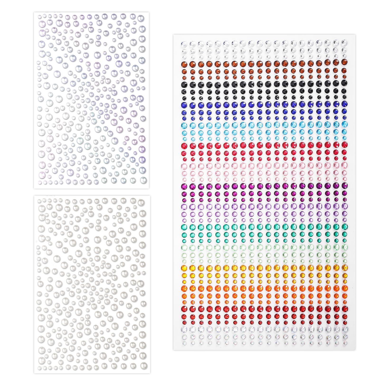 3 Sheets Face Pearls Stickers, Self Adhesive Rhinestones and Pearls for Makeup Face Diamonds Jewels for Face Nail Eye Body Crafts DIY Decorations(Colorful+Beige Pearls+Colorful Pearls)