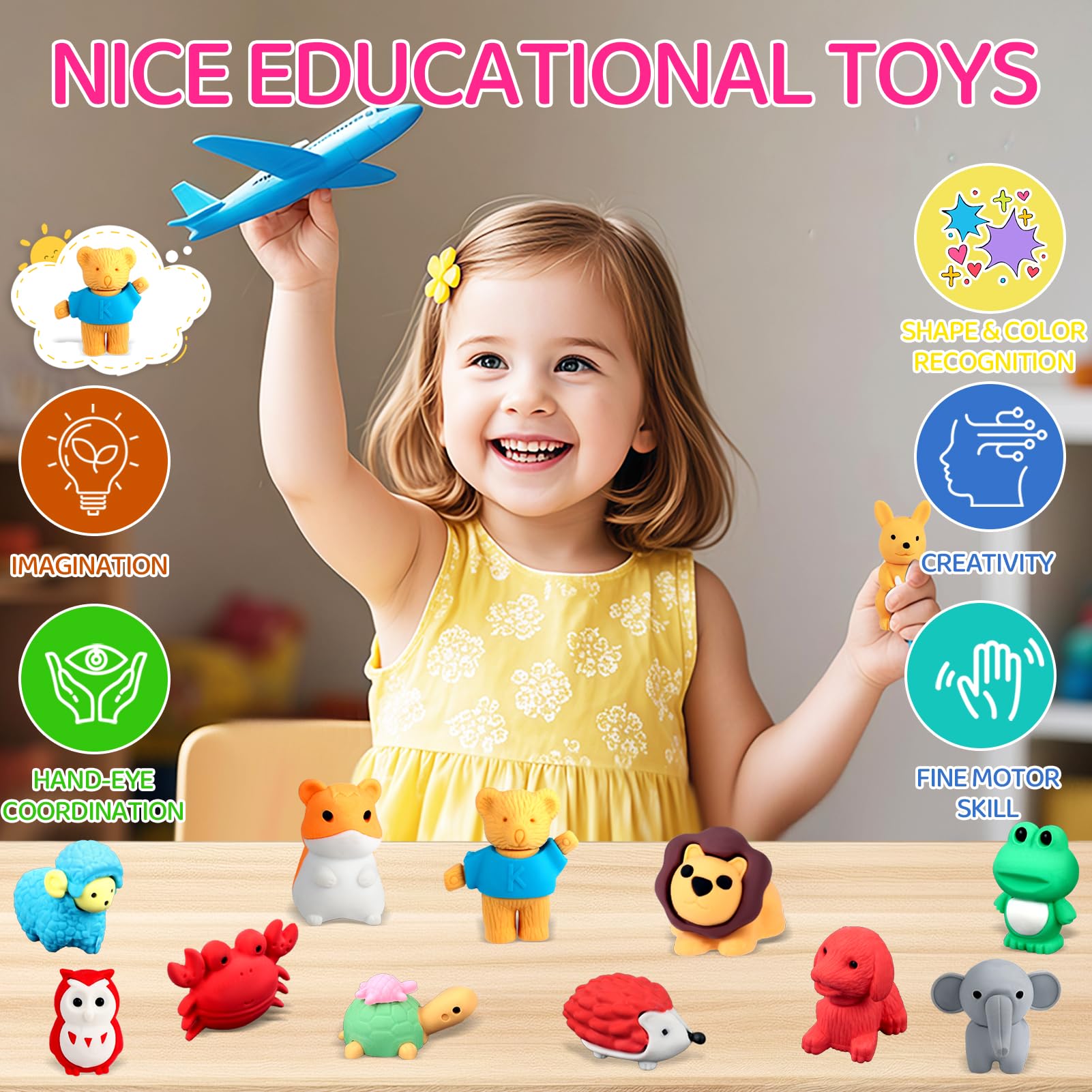 URSKYTOUS 121 x Tier-Radiergummis, für den Schreibtisch, Haustiere für Kinder, Tier-Bleistift-Radiergummi, Spielzeug, Geschenke für Klassenzimmerpreise, Spielbelohnung, Schatzkiste, Ostereierfüller