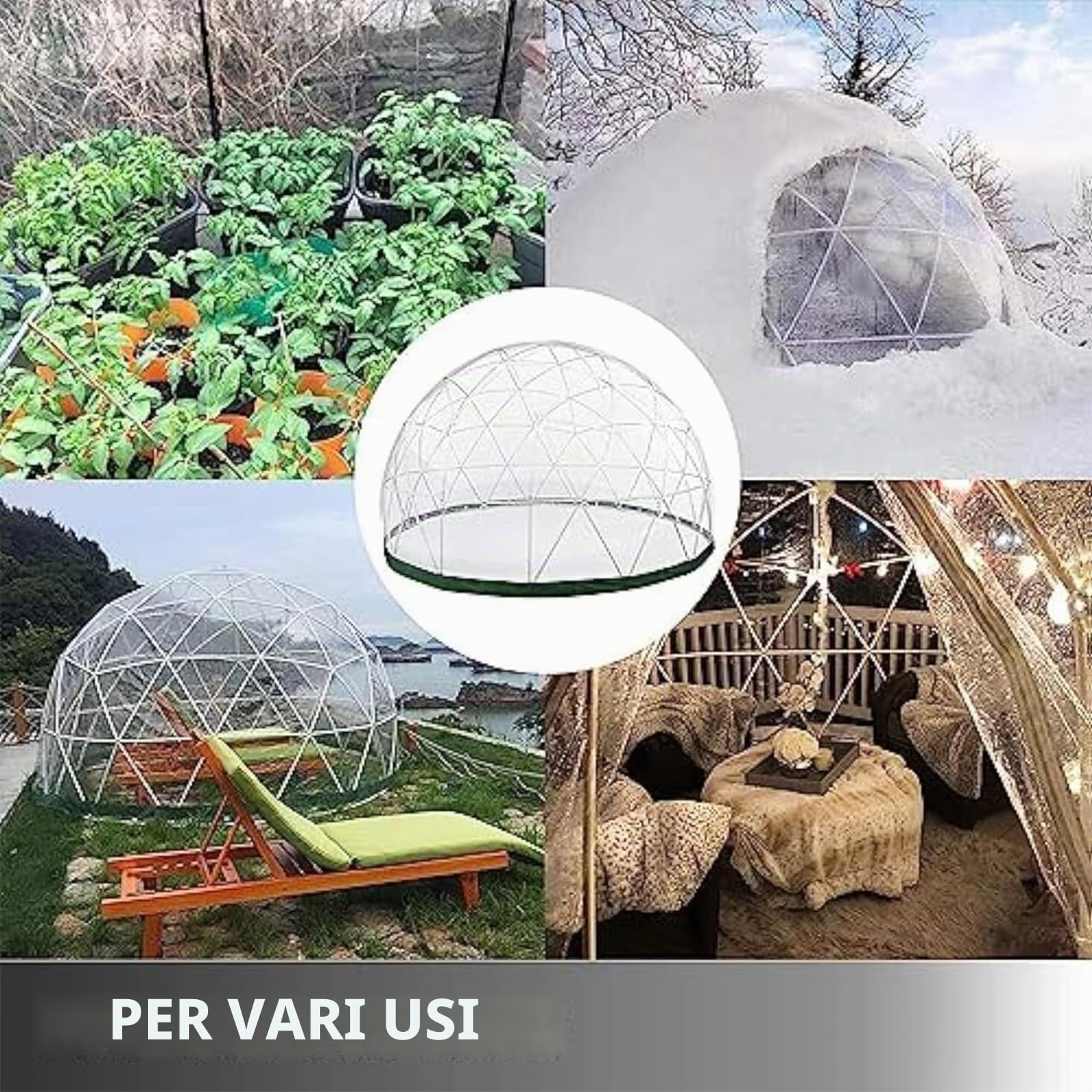 Igloo Dome da esterno per l'inverno copertura trasparente 3,5 m (senza telaio tenda), tenda a igloo da giardino, serra, cupola trasparente, copertura trasparente