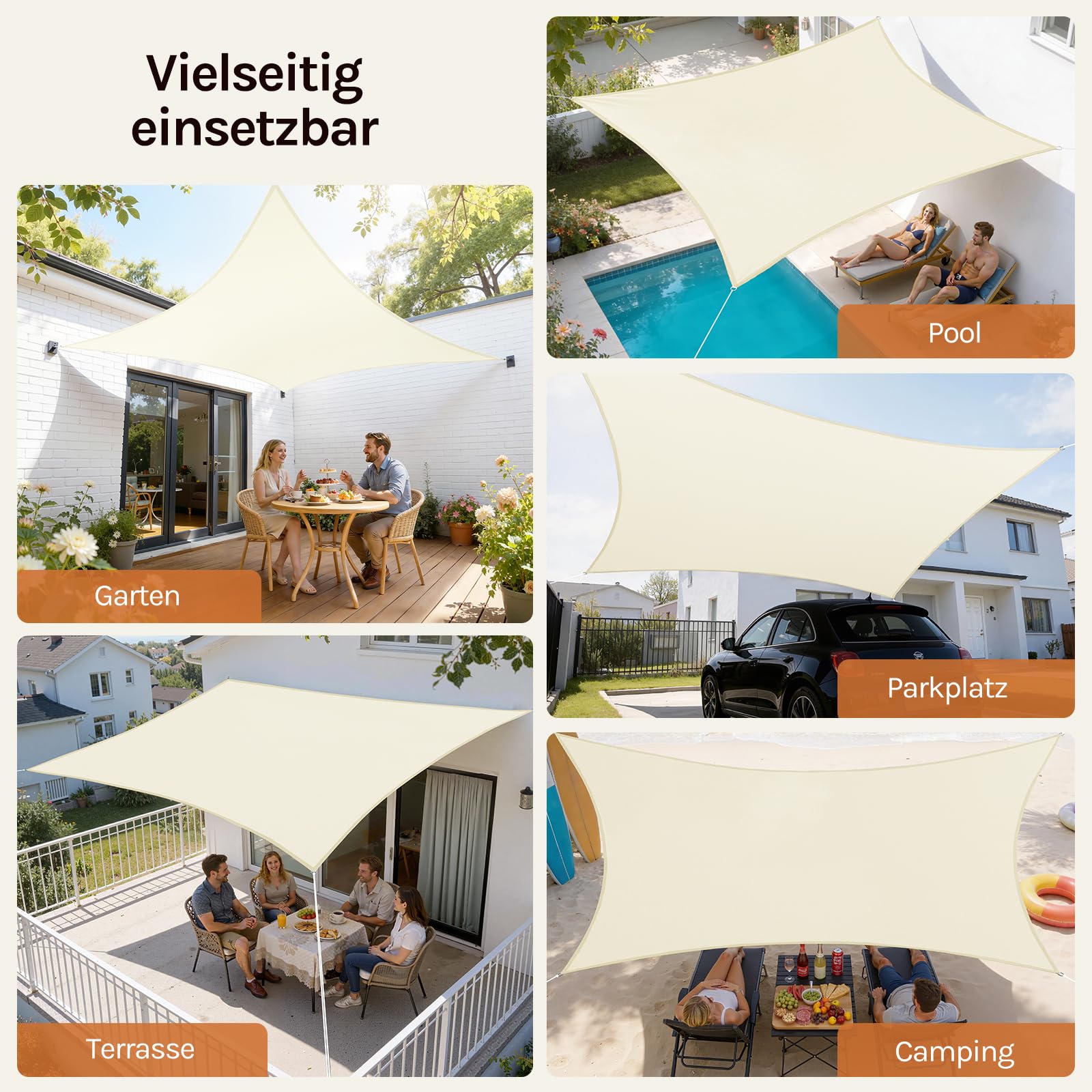 WOLTU Sonnensegel Rechteck 4x6m Creme wasserabweisend Sonnenschutz Polyester Windschutz mit UV Schutz für Garten Terrasse Camping