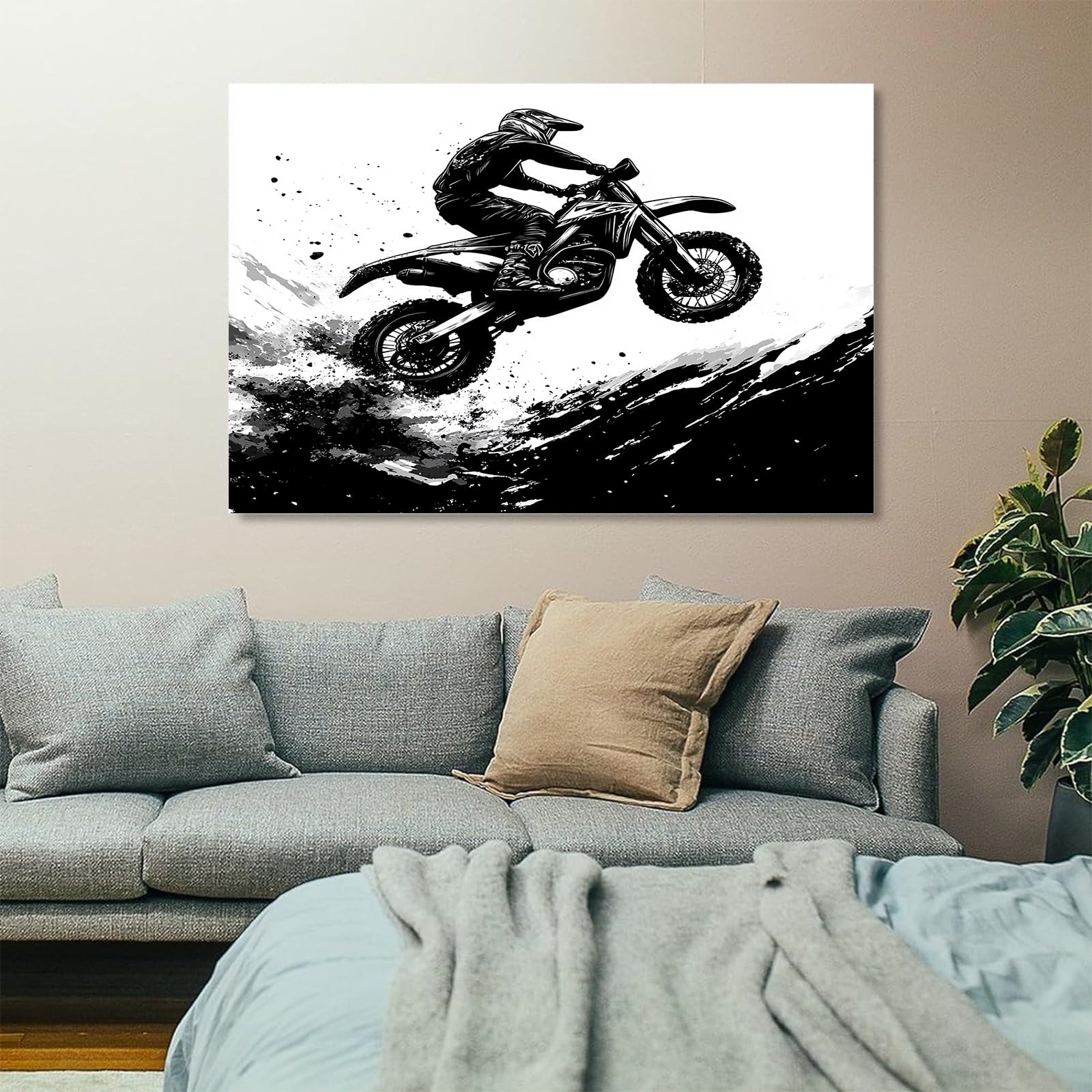 Generisch Cuadros decorativos para salón, motocross, cuadros sobre lienzo, 60 x 120 cm, lienzo para dormitorio, cocina, decoración, impresión artística, arte grande, XXL, decoración de pared, lienzo