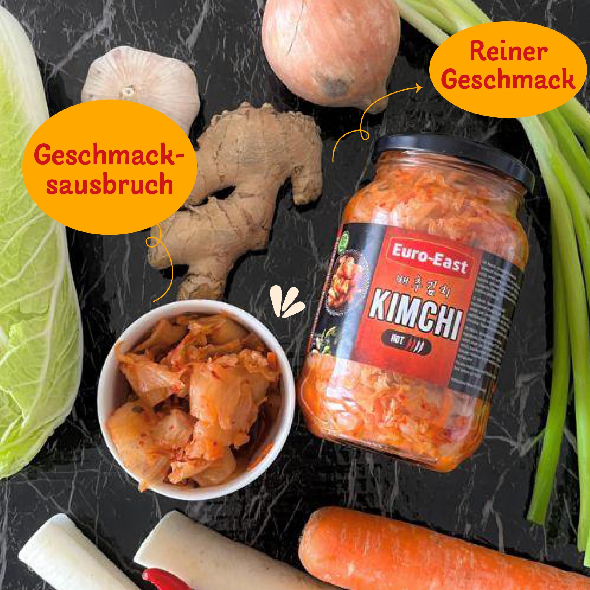 Euro-East Kimchi, Koreanisch Vegan und Glutenfrei eingelegter Chinakohl im koreanischen Stil, leicht Schärfe für europäischen Geschmack, Groß 1er pack (1x3000g)