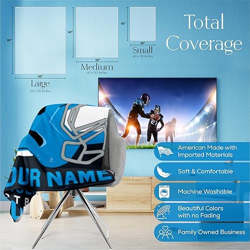 Miniatura 10 de Manta de fútbol personalizada para niños y adultos, felpa cálida y suave, regalo personalizado para fanáticos del fútbol americano con número de