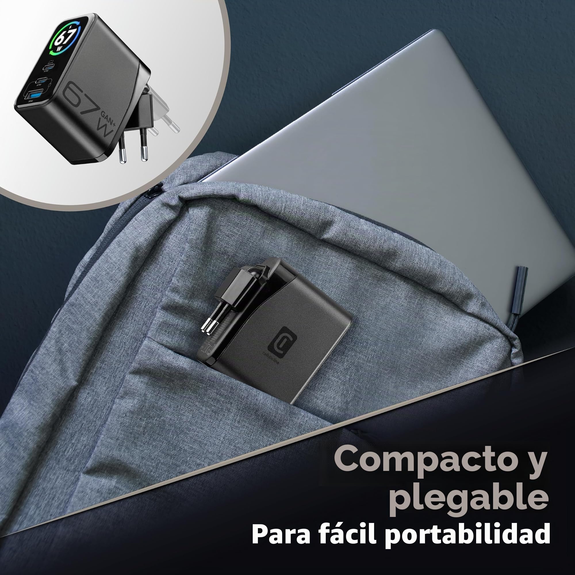 Cellularline PowerView IQ Cargador 67W con Pantalla TFT para Carga rapida y Control de Potencia en Tiempo Real, Negro