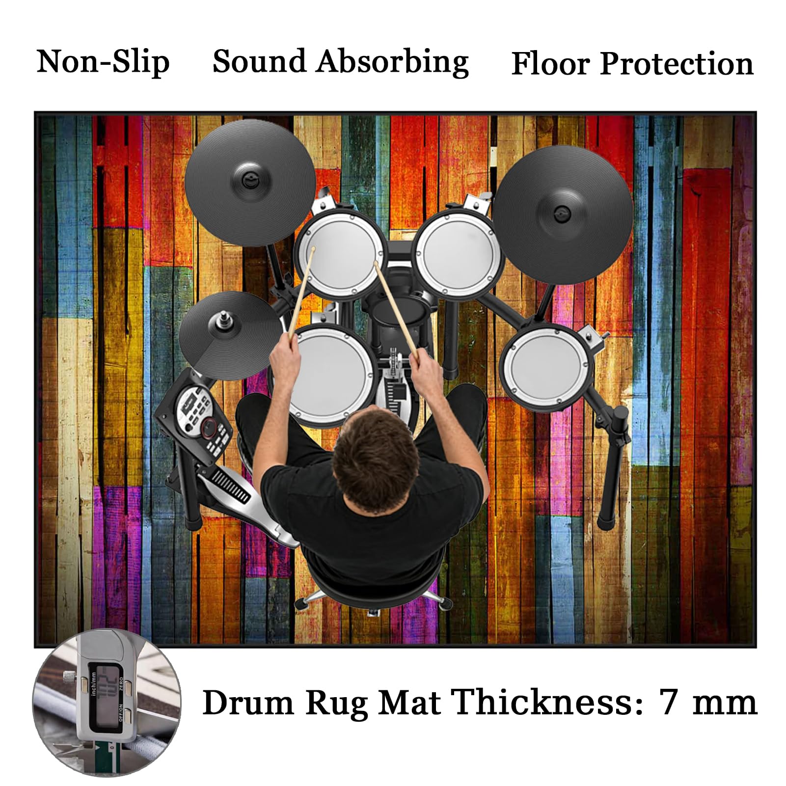 Tappetino Insonorizzato Batteria Drum Tappetino per Batteria e Percussioni Tappeto a Tamburo Tappeto per Batteria Elettrica Tappeto per Batteria Acustica Tappeto Antiscivolo Batteria 230 x 200 cm