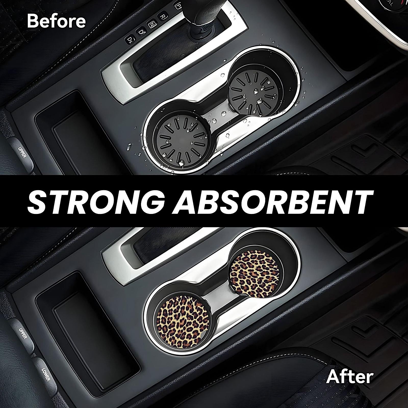 ABLESKY Sottobicchieri per portabicchieri per auto, confezione da 2 sottobicchieri assorbenti antiscivolo per auto, 6,5 cm, in ceramica, dimensioni universali, accessori per interni auto, donne e