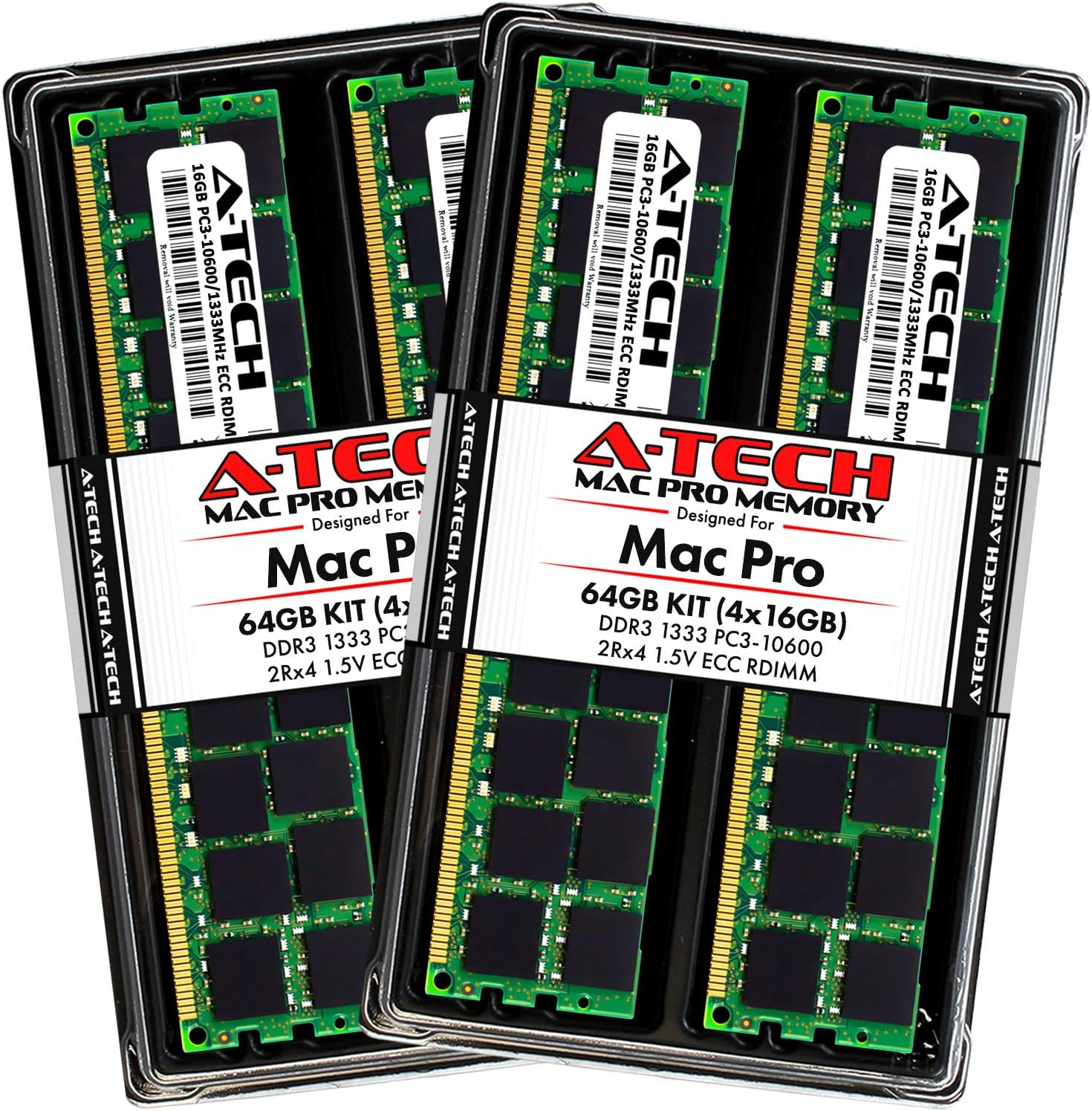 A-Tech 64GB Kit (4x16GB) ECC RDIMM Memory for Mac Pro Mid 2010 & Mid 2012 (MacPro5,1) | DDR3 1333MHz Registered DIMM PC3-10600 Dual Rank 2Rx4 1.5V 240 Pin RAM Upgrade
