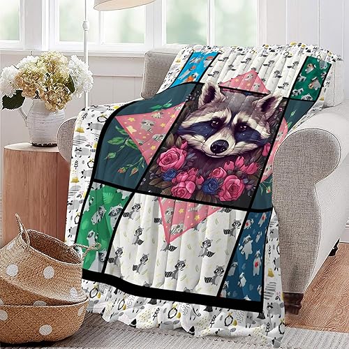 Miniatura 4 de Manta de mapache lindo, manta de mapache ultra suave y acogedora manta de forro polar para regalo, manta de felpa mullida para niños, adolescentes,