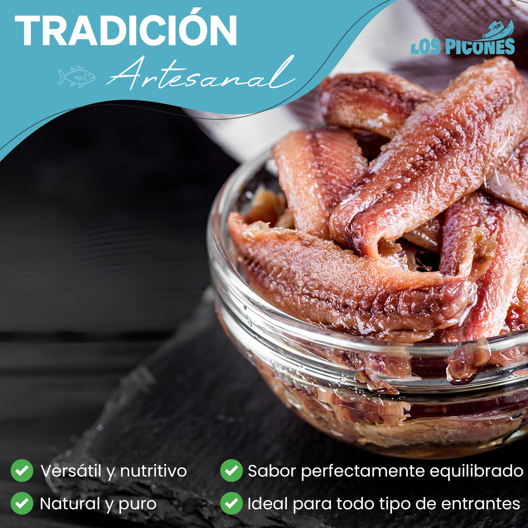 Anchoas Revilla® Anchoas de Santoña en Mantequilla Ecológica I Pack 5 Octavillas (50gr./8-10 lomos) (250gr./40-50 lomos) Anchoas del Cantábrico Gourmet I Conservas y Salazones Gourmet.
