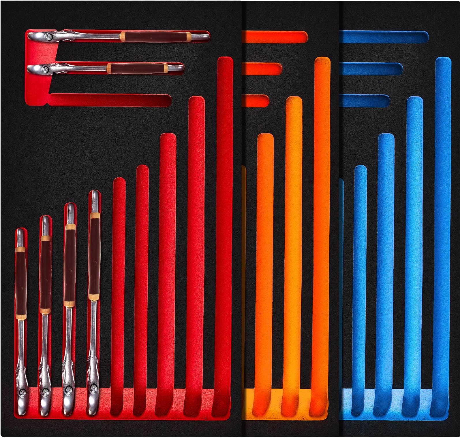 Bokon 3 Pcs Foam Wrench Organizer Ratcheting Tool Tray Wrench Tool Box Organizer for Combination Storage, 3 Colors