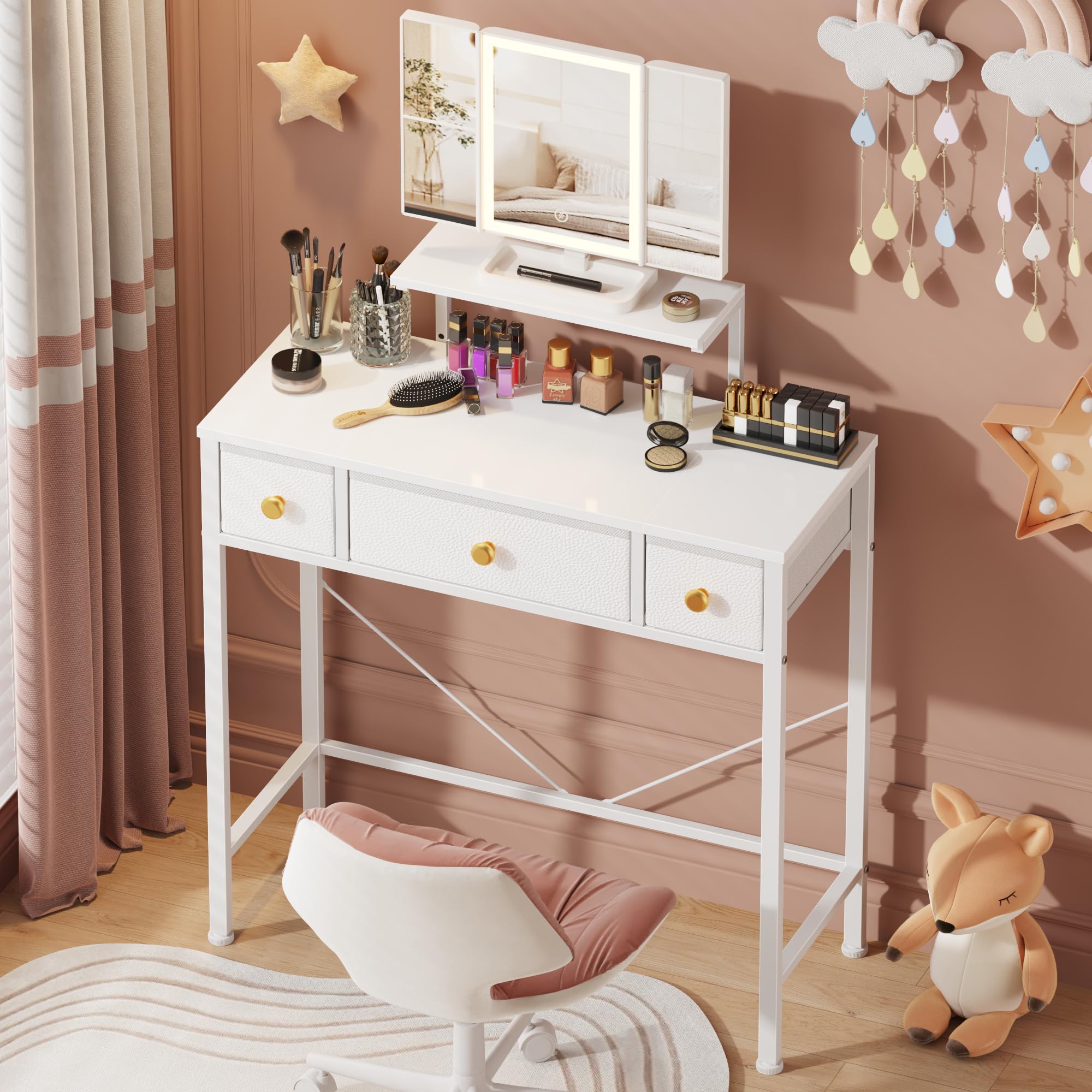 HIGDBFE Vanity with Fabric Drawers