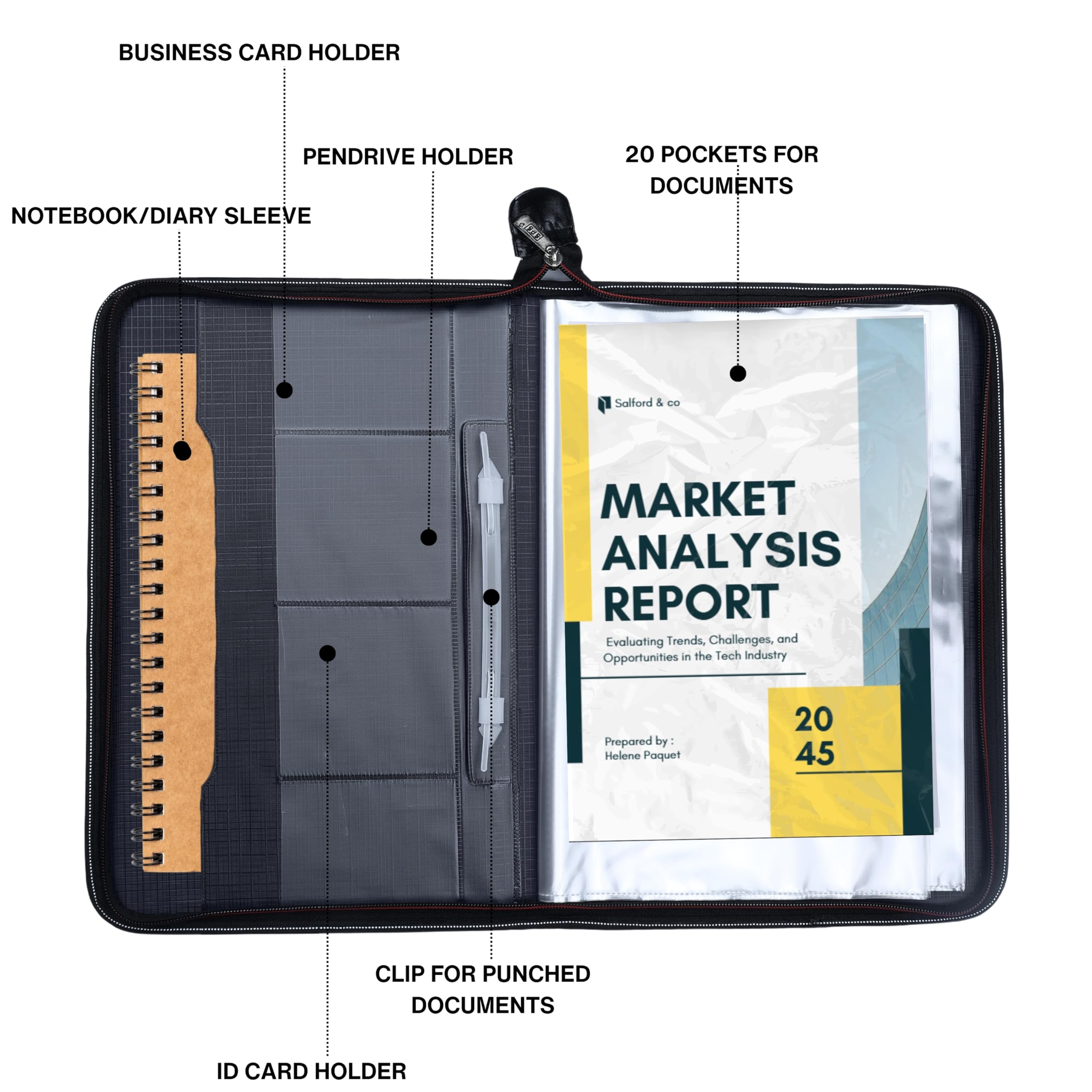 SPS Premium PU Leather File Folder | 20 Sleeves for A4 & FC Size Documents | Black — Amazon image 2
