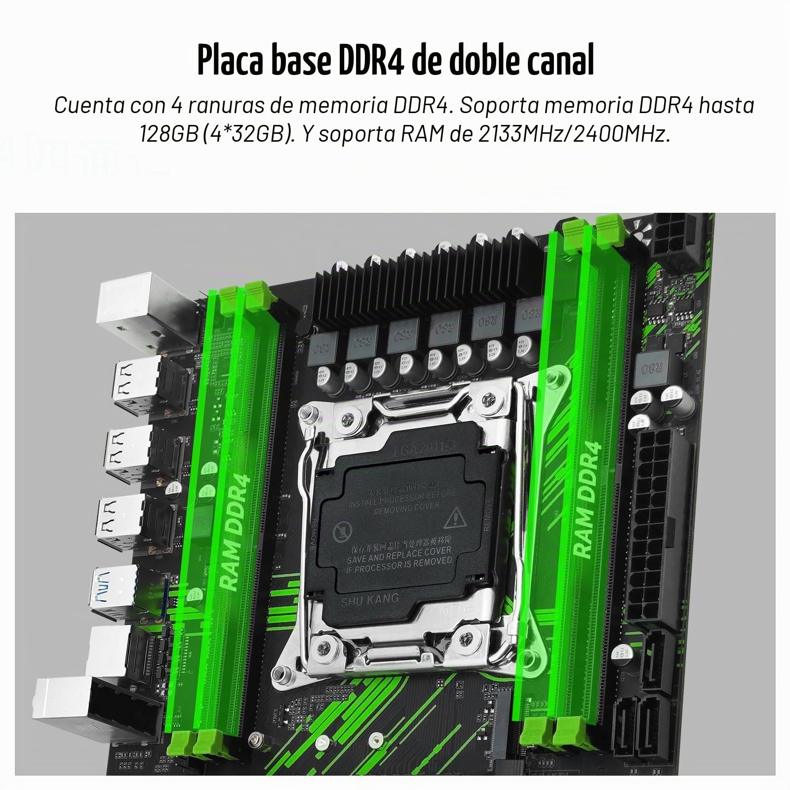 SHANGZHAOYUAN X99 PR9 LGA 2011-3 - Placa base para procesador Intel Xeon E5 V3 V4 LGA 2011-v3 (DDR4 Max 128 GB, PCIe 3.0, NVME M.2, SATA 3.0, USB 3.0, Gigabit LAN)