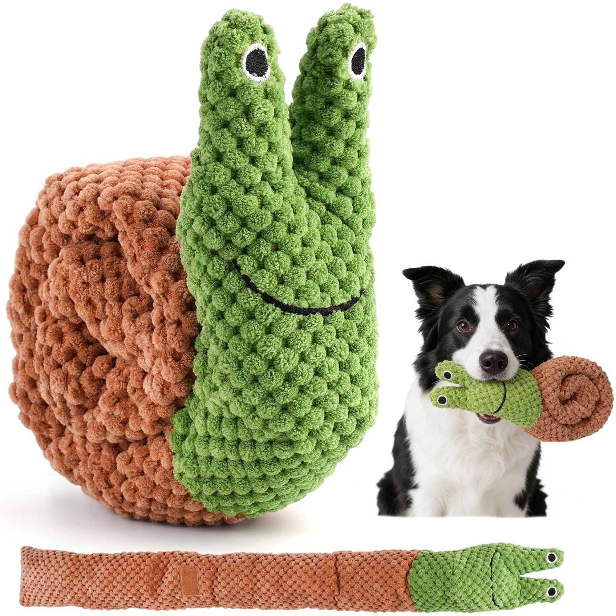 Gxdamxz Dog Chew Toy, Puppy Teething Toy for Small Dogs, Squeaky Snuffle, No Stuffing Interactive for Boredom - Green Snail Shape
