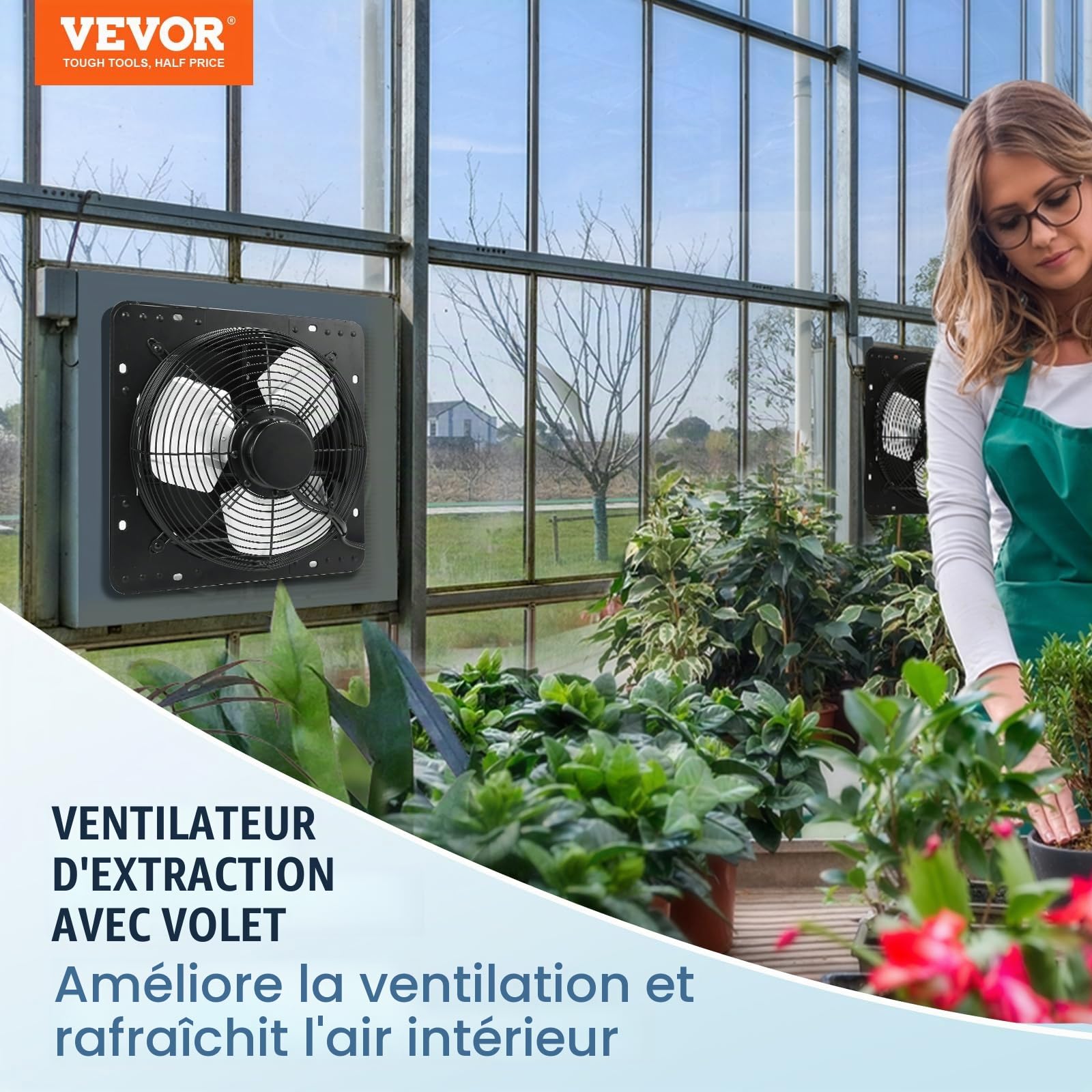 VEVOR Ventilateur d'extraction à volets, 30,5 cm avec contrôleur de température et d'humidité, extracteur d'air de grenier mural réglable à vitesse variable, 1500 m³/h, moteur EC, pour serre, garage