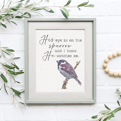 Miniatura 3 de Sage Light Design Co His Eye is on the Sparrow Hymn Wall Art 8x10 UNFRAMED Black, Brown, Red Wall Decor Religious Lyric Typography Home Decor