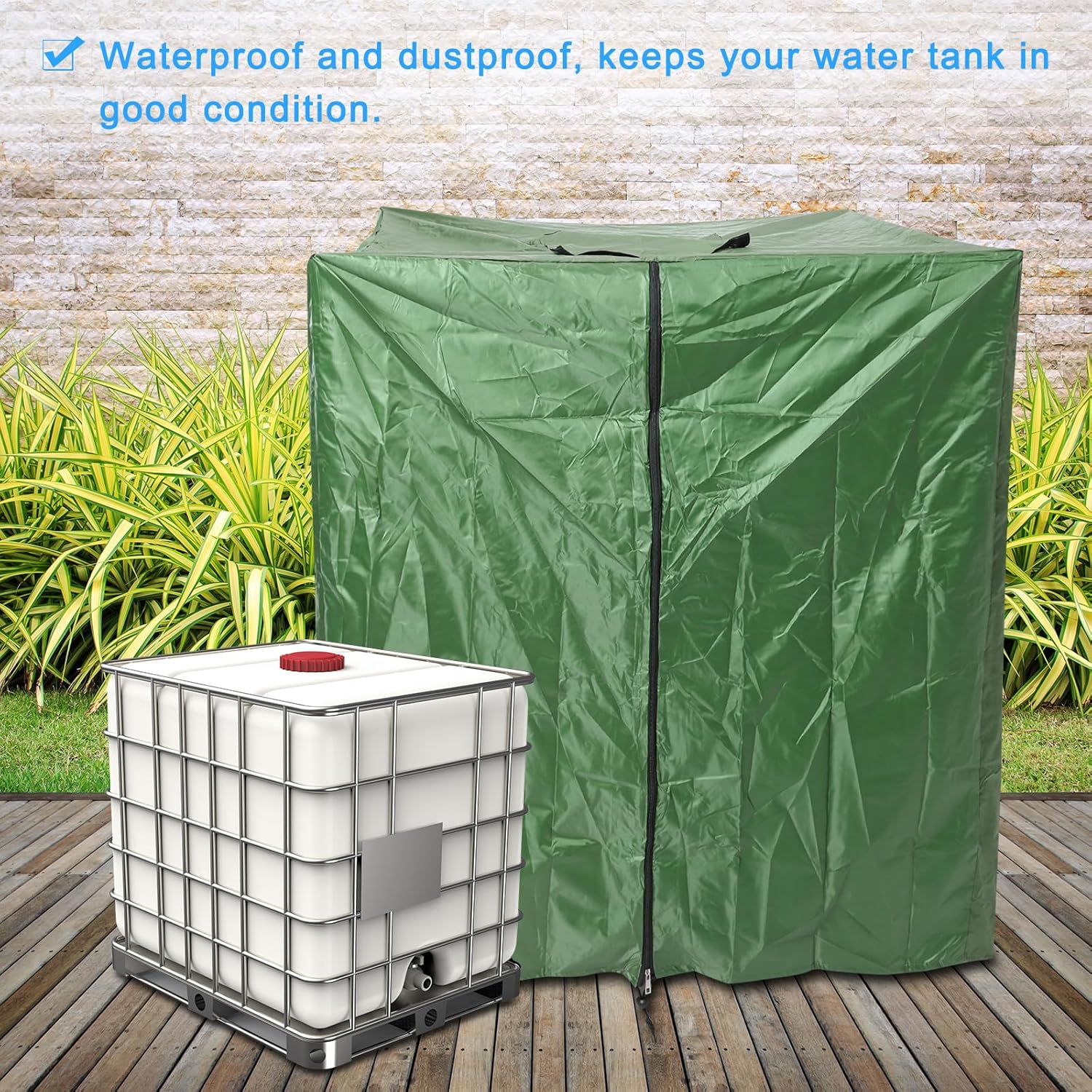 uxcell IBC Tote Cover, 47" L x 39" W x 46" H Sunshade Waterproof Outdoor Water Tank Shield Protective Hood with Zipper for 275 Gallon Garden Rain Water Tank, Silver