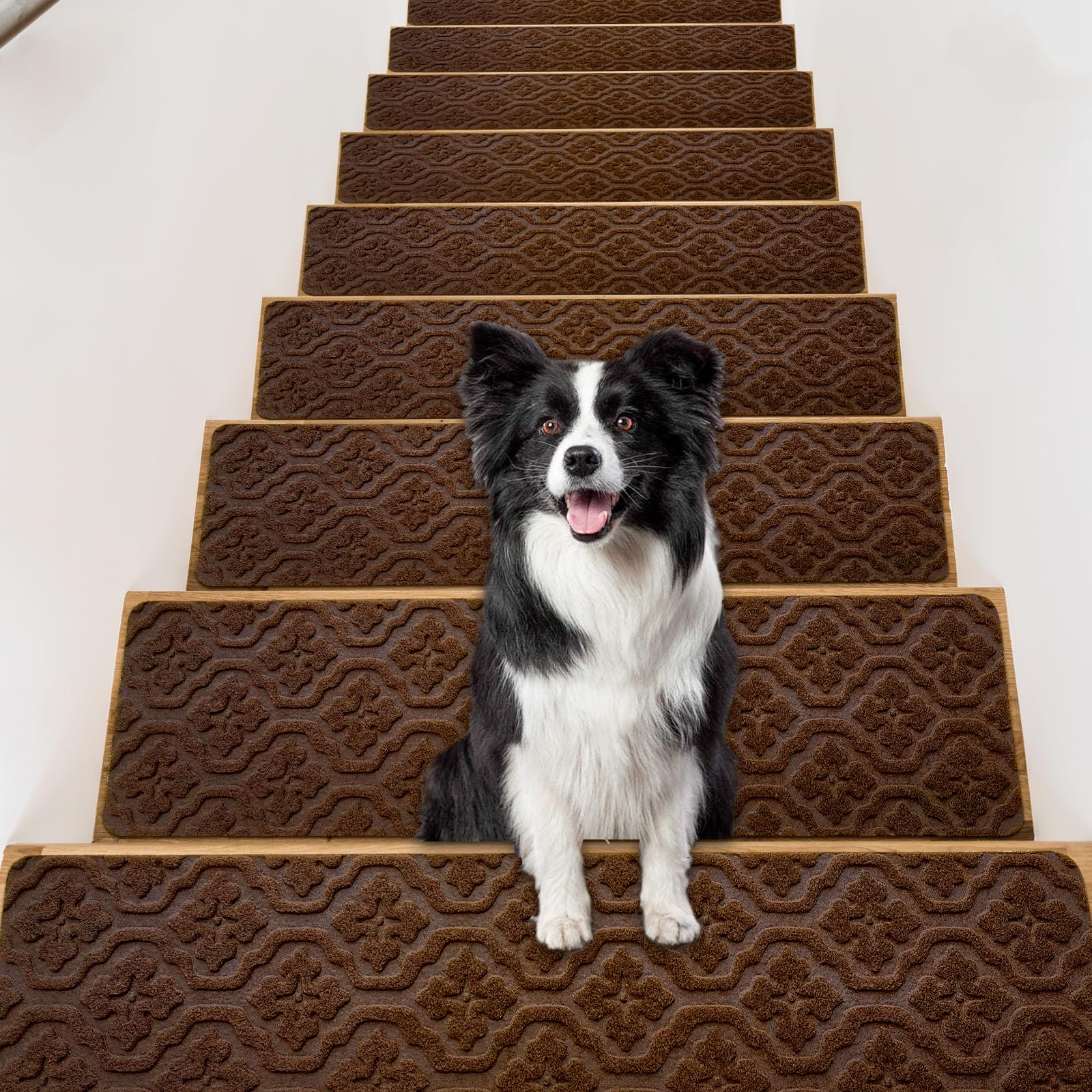 OXKVPVF Rubber Non Slip Stair Treads for Wooden Steps Indoor, Reusable Stair Rugs for Elders Kids and Dogs, Machine Washable 8" X 30" (15-Pack)-Petal