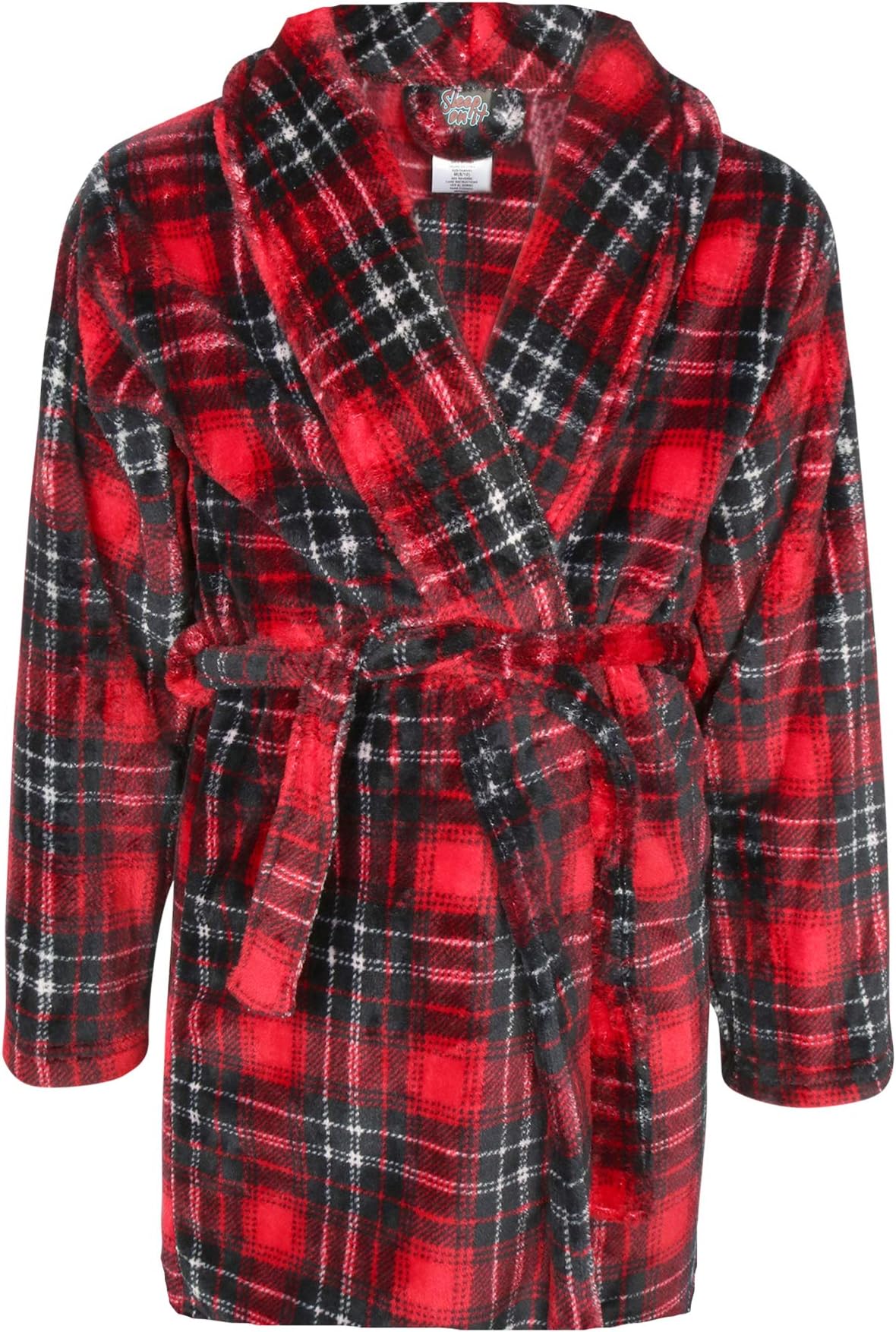 Sleep On It Boy's Coral Fleece Printed Medium Length Robe (Red Flannel, 4-5)'