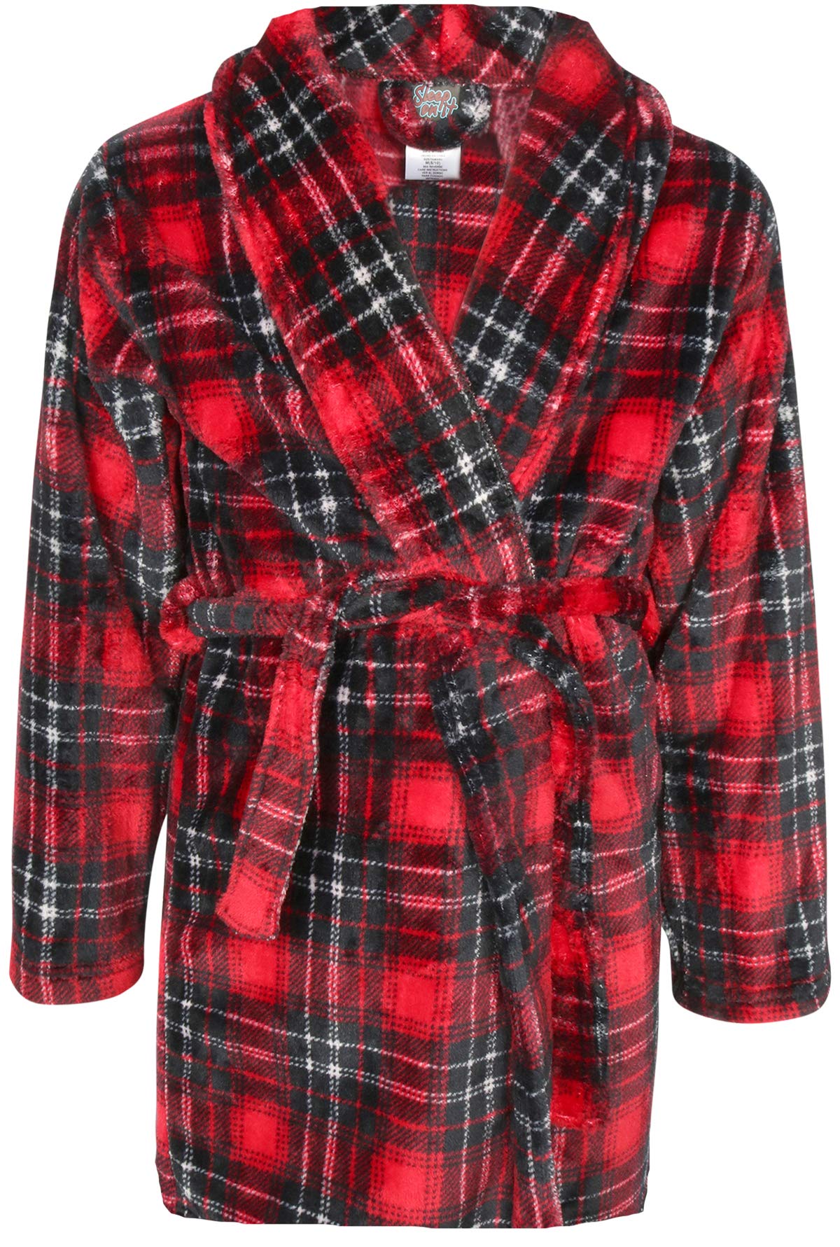 Sleep On It Boy's Coral Fleece Printed Medium Length Robe (Red Flannel, 4-5)'