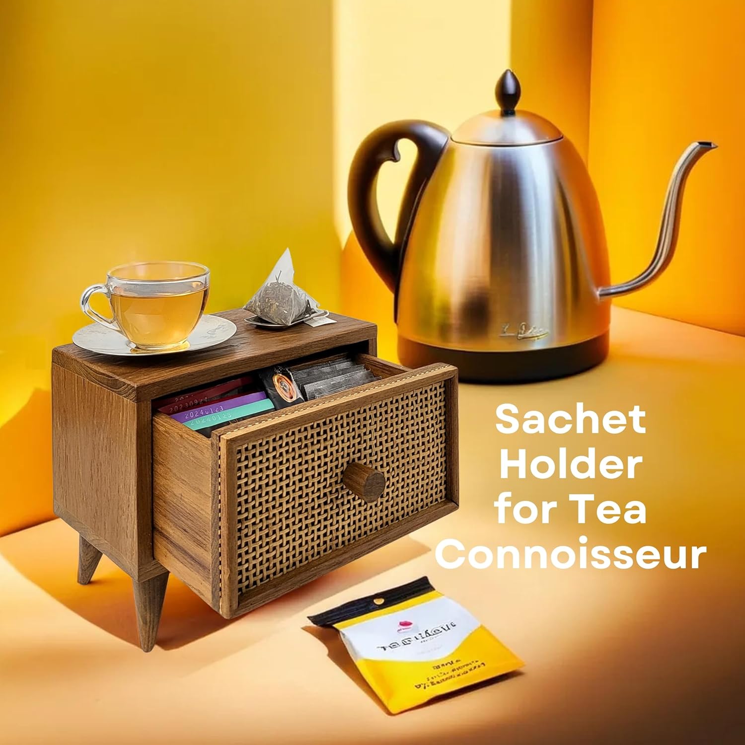 Wooden Coffee Spoon and Storage Box, Handmade Teak Wood Coffee Scoop, Small Desktop Organizer for Crafts, Home Decoration and Gift