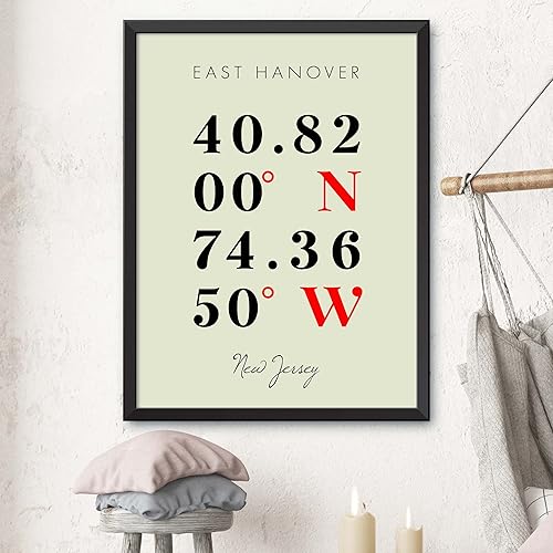 Miniatura 3 de Mapa de East Hanover, New Jersey, Coordenadas Multilíneas de colores (16x20)