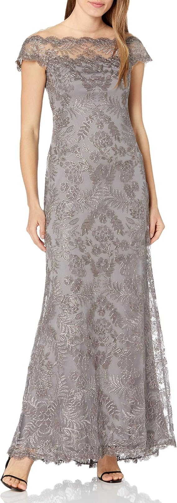 Corded Lace Illusion Neck Gown ...