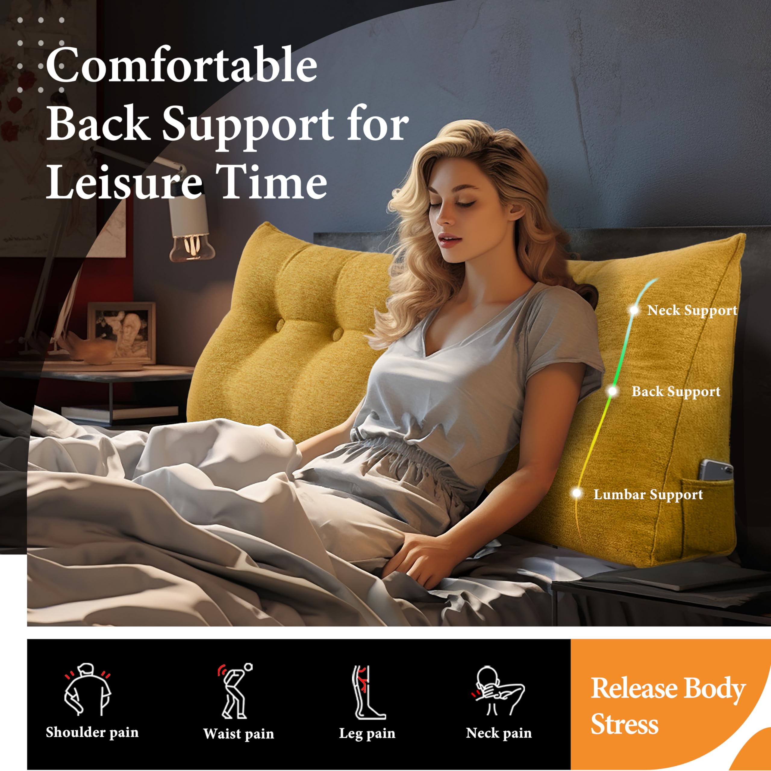 Daneey Headboard Wedge Pillow Bed Wedge Pillow for Headboard Bolster Reading Pillow for Bed Back Pillow for Sitting in Bed Wedge Pillow Headboard with Removable Cover (Blue, King)