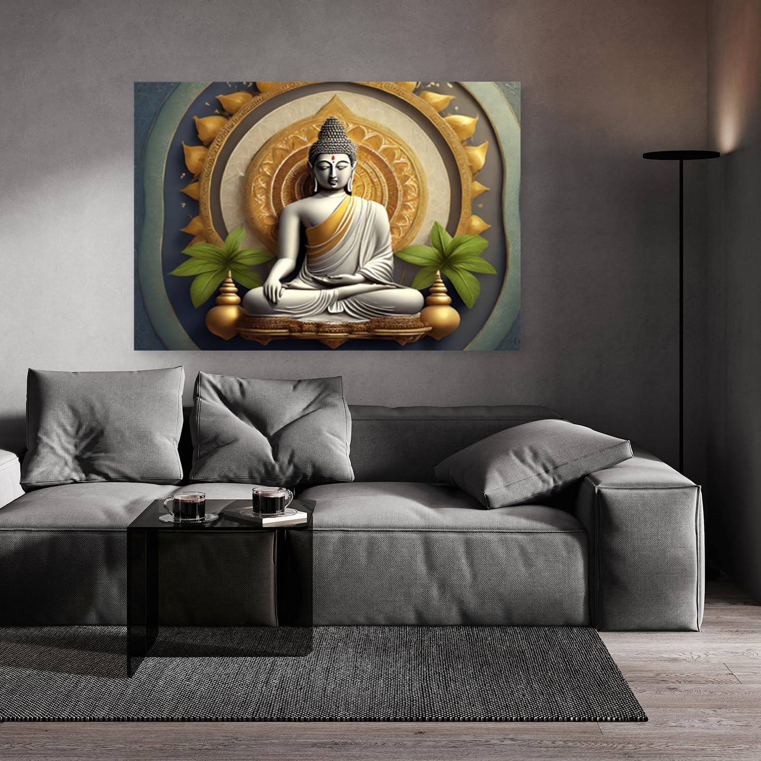 Feeby - Tableau sur Toile - Decoration Murale Peinture - Statue de Bouddha zen - 90x60 1partie - Chambre Toiles Intissé - Tableaux chambre à coucher - Decoration Chambre