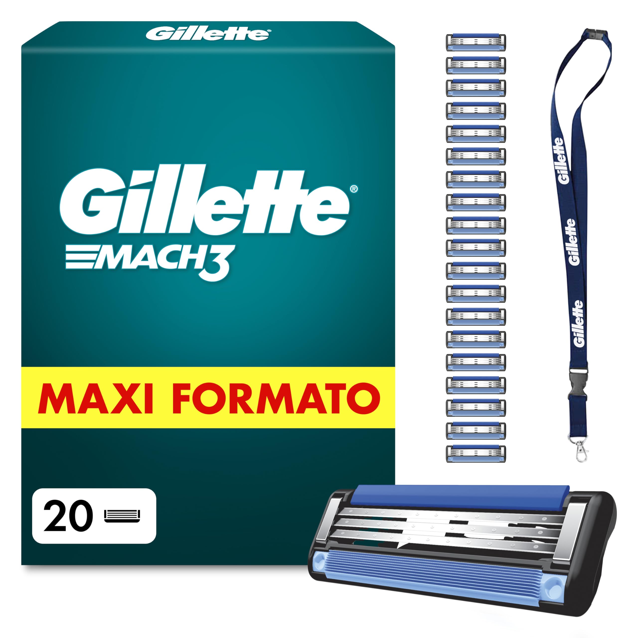 Gillette Mach3 Base 20 Lametta di Ricambio per Rasoio Barba Gillette, con Striscia Lubrificante per una Scorrevolezza Fluida e Rivestimento della Lama Progettato per Ridurre