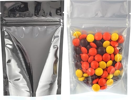 Miniatura 4 de CleverDelights Bolsas de pie plateadas y transparentes, 4 onzas, paquete de 1000, 5 x 8 x 2.5 pulgadas, bolsa resellable