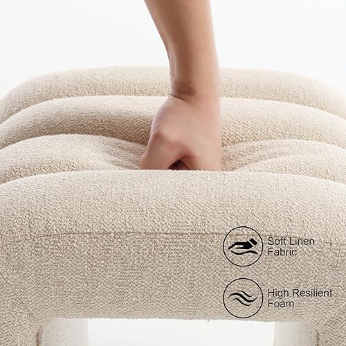 Miniatura 5 de Flouki Taburete otomano con canal acolchonado, pequeño banco otomano para entrada, taburete moderno, reposapiés tapizado, asiento adicional para