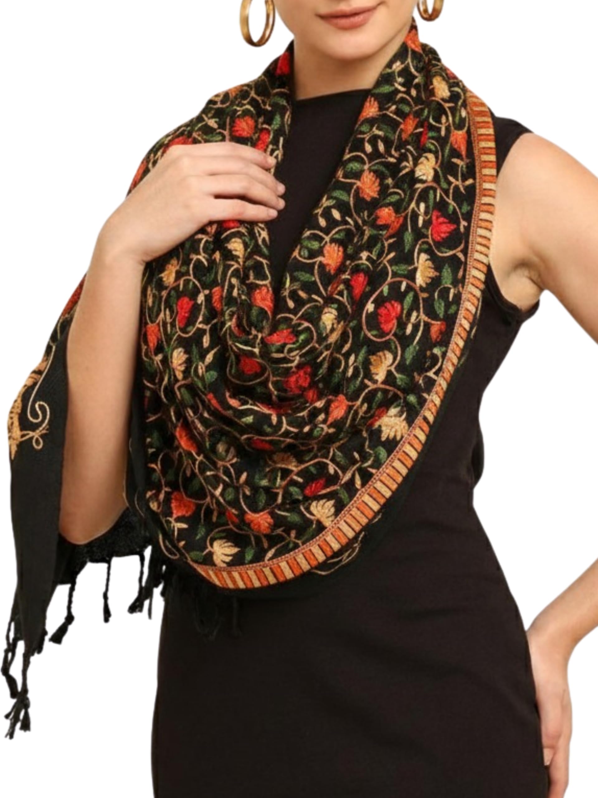 ke kanhaexports KE KANHA EXPORTS Women Embroidered Stole | Shawl for Winter | Scarf for Women Winter Wear | Soft Silky Acrylic All Season Drape | 195x78 cm-picture-53