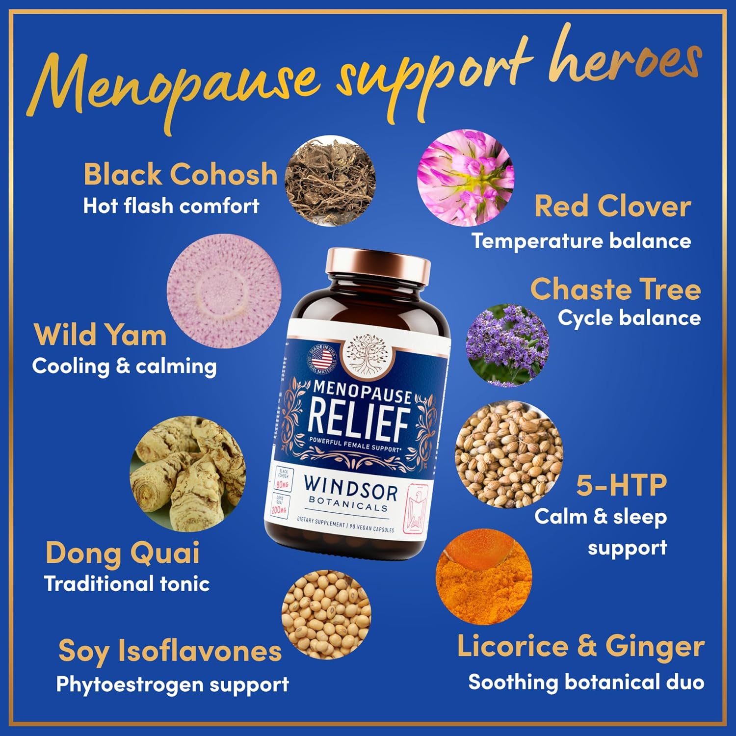 Menopause Supplements for Women - 5-HTP, Dong Quai, Black Cohosh for Menopause Hot Flashes, Night Sweats Relief Support - Womens Pre Meno Premenopausal Perimenopause Supplement - 90 Caps - Image 3