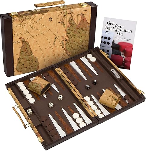 Get The Games Out - Juego de backgammon con maletín de juego de mesa clásico, guía de mejores estrategias y consejos, disponible en tamaño pequeño,