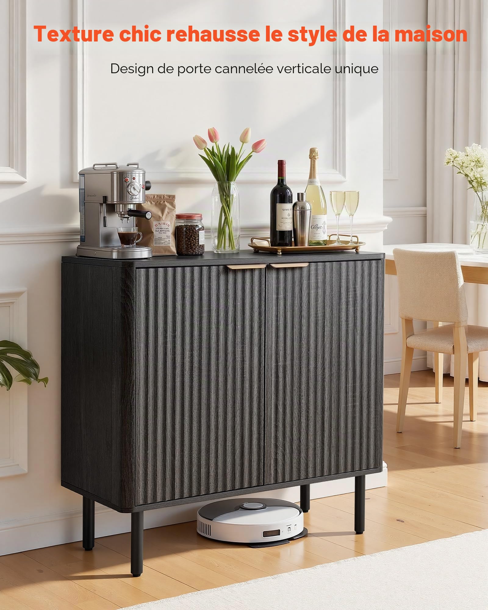 VEVOR Buffet à 2 Niveaux, Meuble de Rangement Cuisine avec 2 Portes, Meuble Coin Café avec Rangement, Enfilade de Style Milieu du Siècle, pour Salon, Entrée et Couloir, 80 x 37,5 x 80 cm, Noir