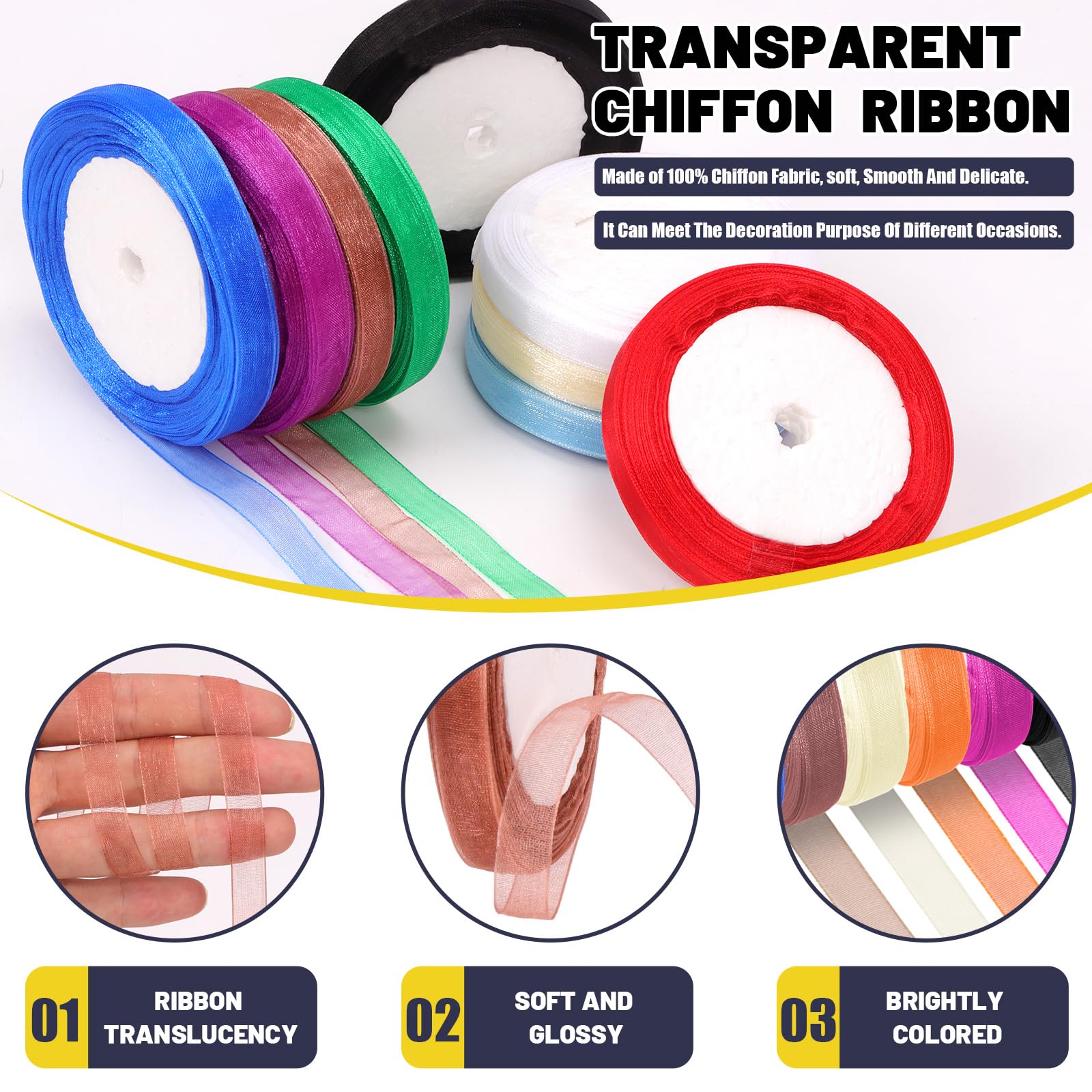 Mardatt 10 Rolls 0.4 Inch x 25 Yards Shimmer Sheer Ribbon Gift Wrapping Ribbon Sheet - Image 3