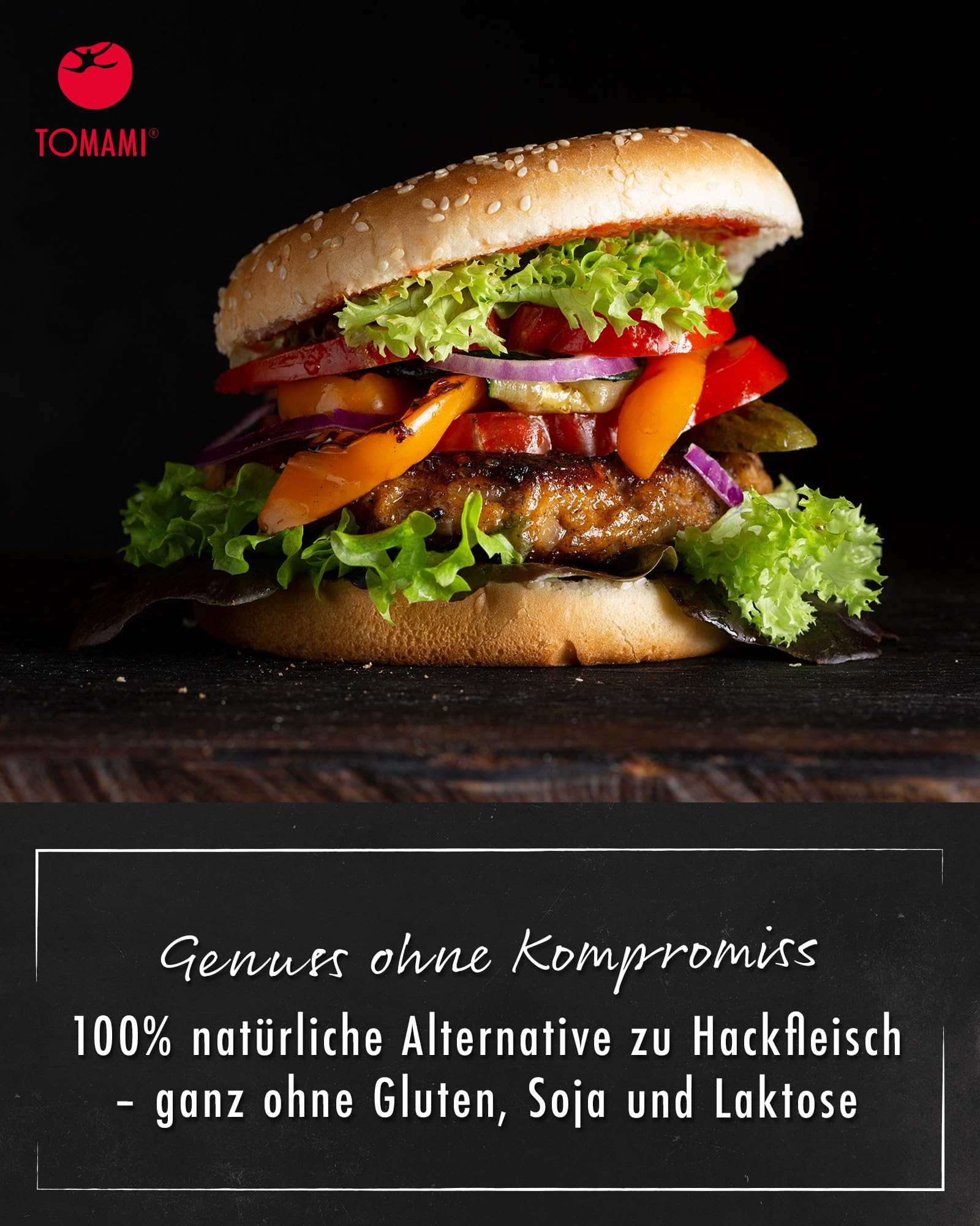 Tomami The Vegan Hack 1kg – Proteinreiche ungewürzte Hackfleischalternative aus Erbsen- & Sonnenblumen - Für 3kg Veganes Hack - Soja- & Glutenfrei