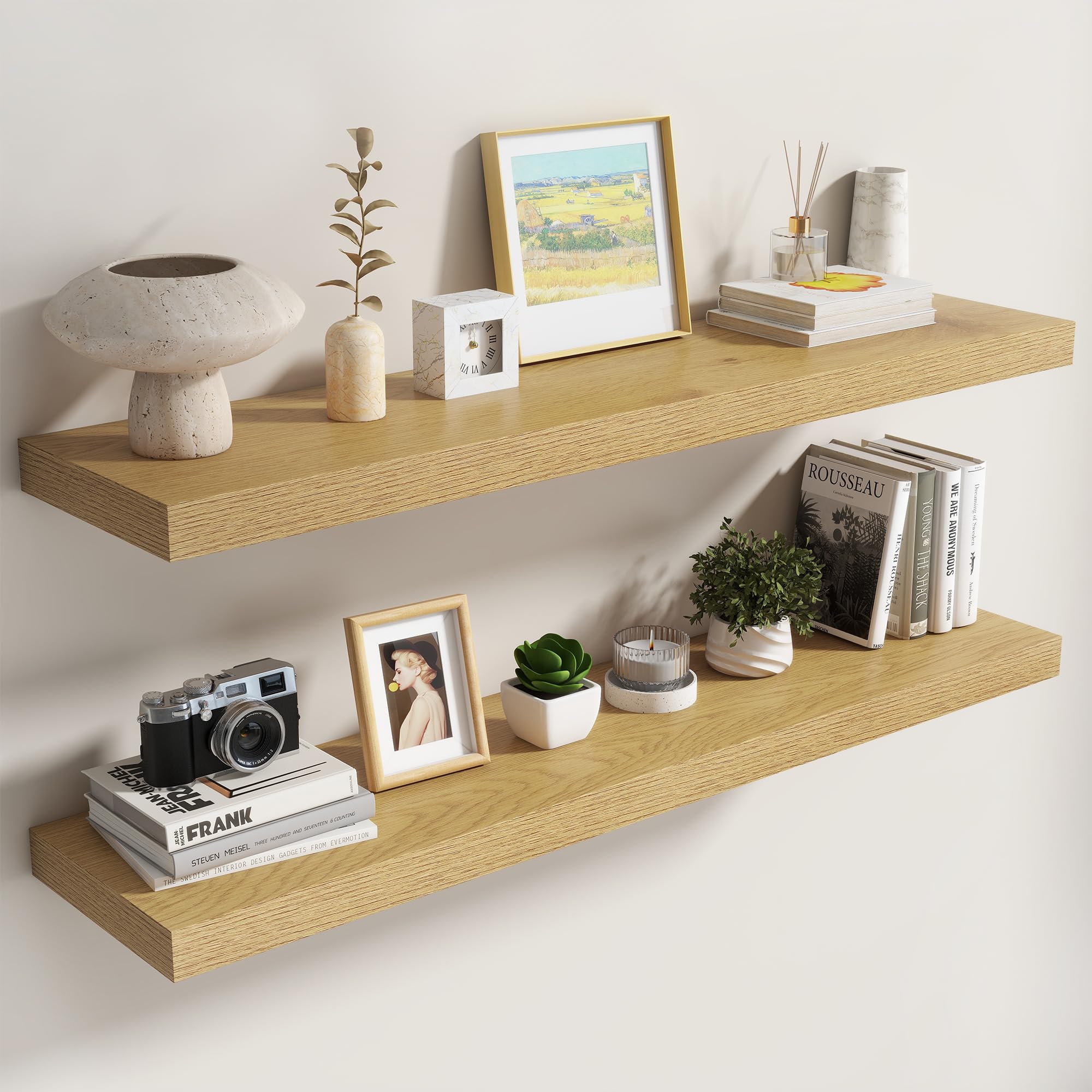 Dreamland 48 Inch Floating Shelves for Wall,8 Inch Deep Floating Shelves,48" W x 8" D Wall Shelves for Bedroom,Living Room,Kitchen,Bathroom,Oak Color,Set of 2