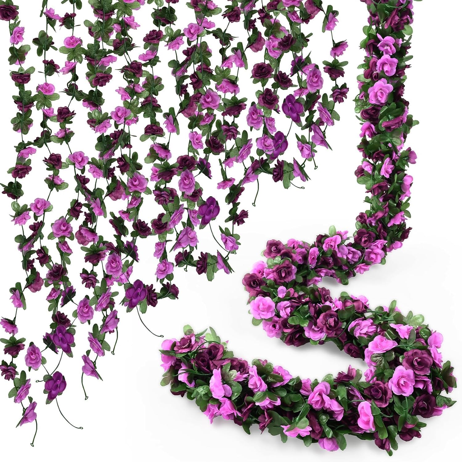 Sherika 9 Pcs 72FT Artificial Flower Garland, Fake Purple Roses Vines Hanging Silk Flowers Faux Floral Garland for Wedding Arch Room Wall Backdrop Bedroom Centerpieces Mothers Day Decorations