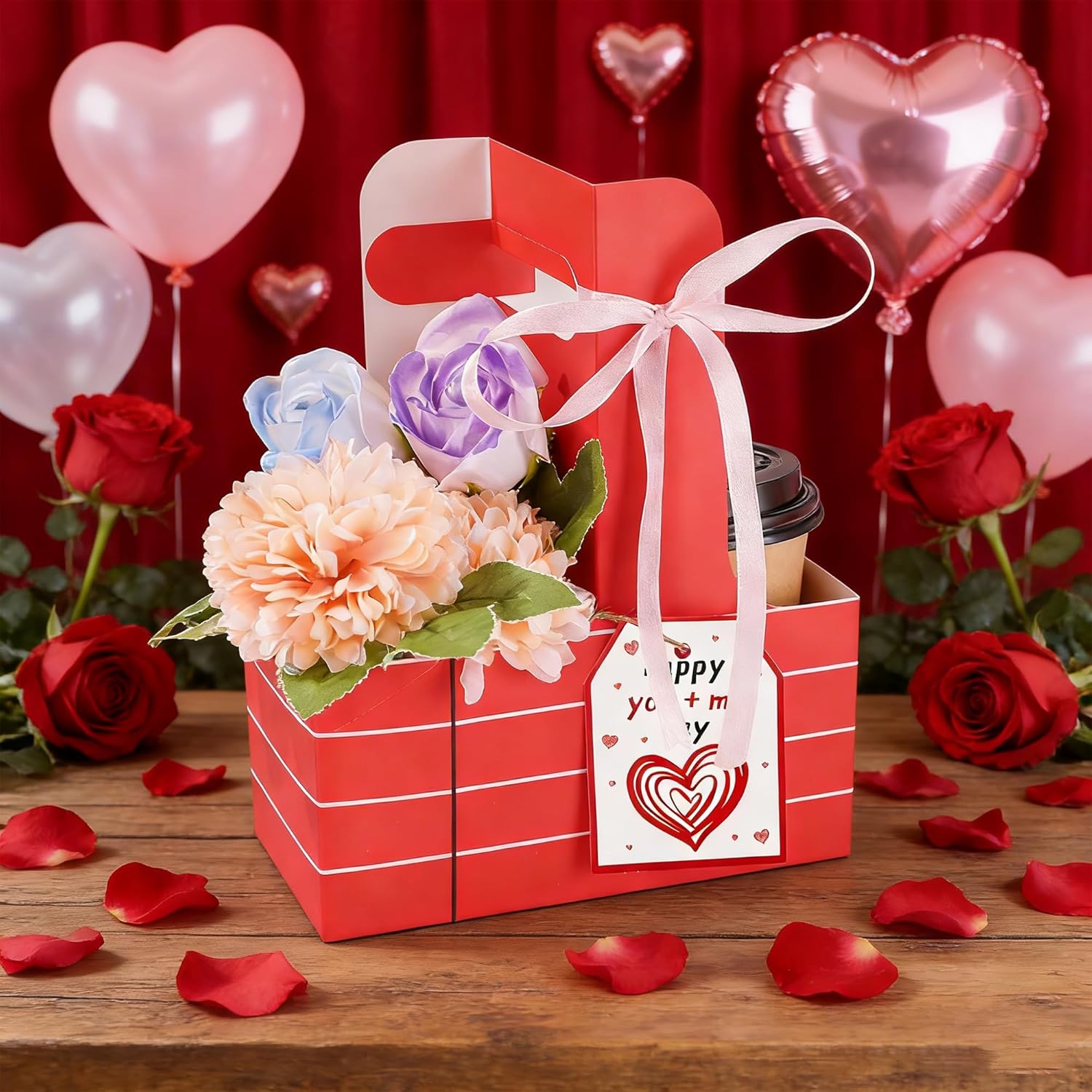 24 Set Appreciation Gift Inspirational 2 Cup Drink Carrier with Handle, Heart Portable Cup Holders Floral Gift Bags with Card and Rope, Mother Teacher's Day Favor for Hot Cold Drinks Coffee(2 Style) - Image 5