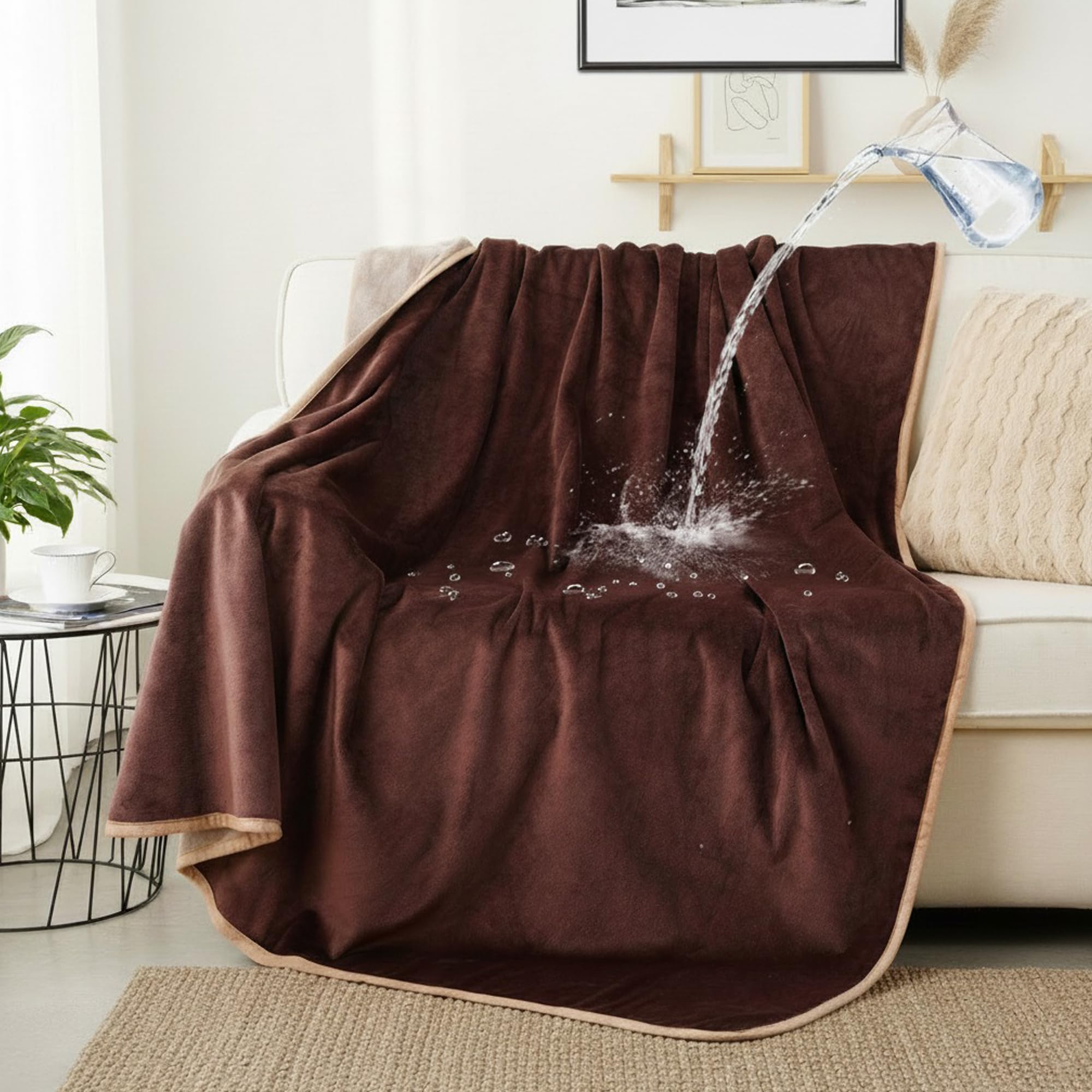 Manta impermeable para perros de 50 x 60 pulgadas, protector de cama suave y esponjoso, manta reversible de forro polar para perros grandes (marrón puro)