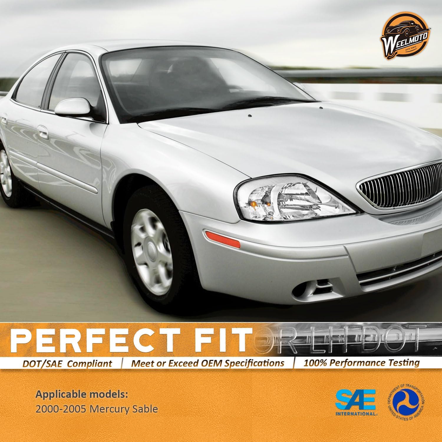 WEELMOTO Headlights Compatible with 2000-2005 Mercury Sable, Headlight assembly For 00 2001 2002 2003 2004 05 Sable, Headlamp Replacement with Chrome Housing Driver&Passenger Side