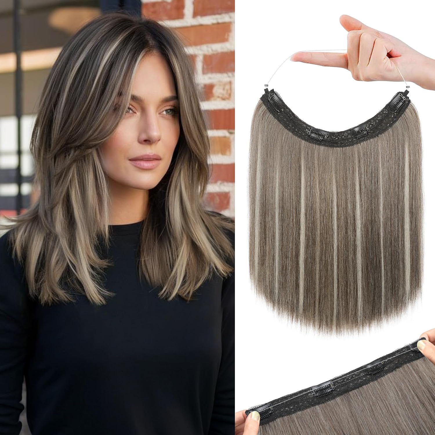 Amazon.com : REECHO 12" Invisible Wire Hair Extensions with Thinner ...