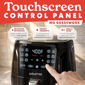 Gourmia Air Fryer - 6 Qt Large Capacity, FryForce 360o, Digital Display with 12 Presets, Roast, Bake, Broil, Dehydrate, Dishwasher Safe Accessories, Black