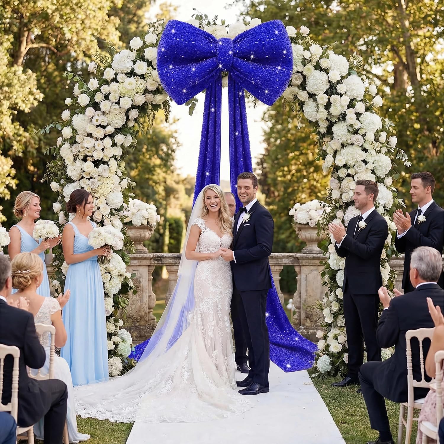 Giant Bow Decoration, 75x23 Inch Royal Blue Bows Room Decor with Long Ribbon, Sparkly Velvet Big Bow Wall Decorations Extra Large Bows for Bedroom Themed Party Baby Shower Wedding Supplies