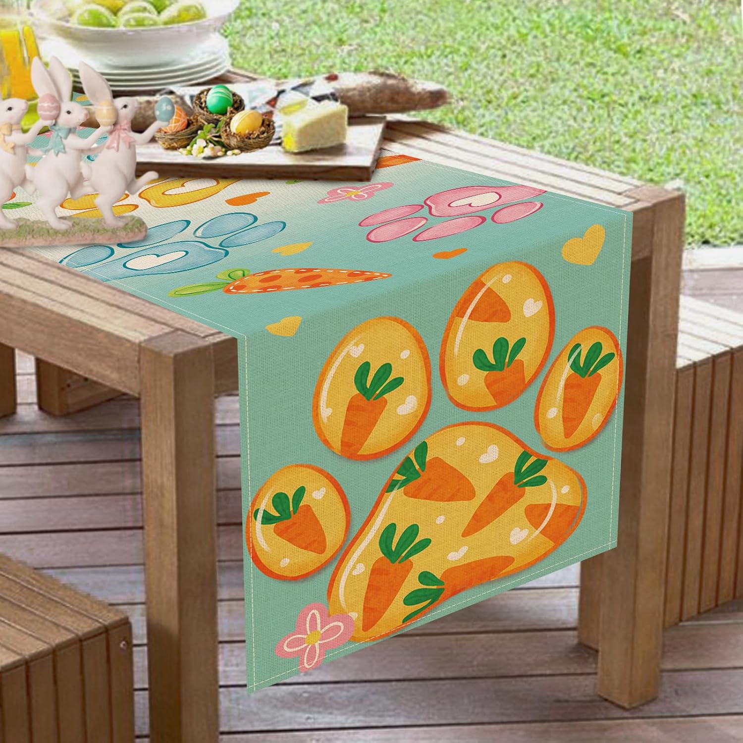 Easter Dog Cat Paw Prints Table Runner, Carrot Blue Kitchen Dining image 5