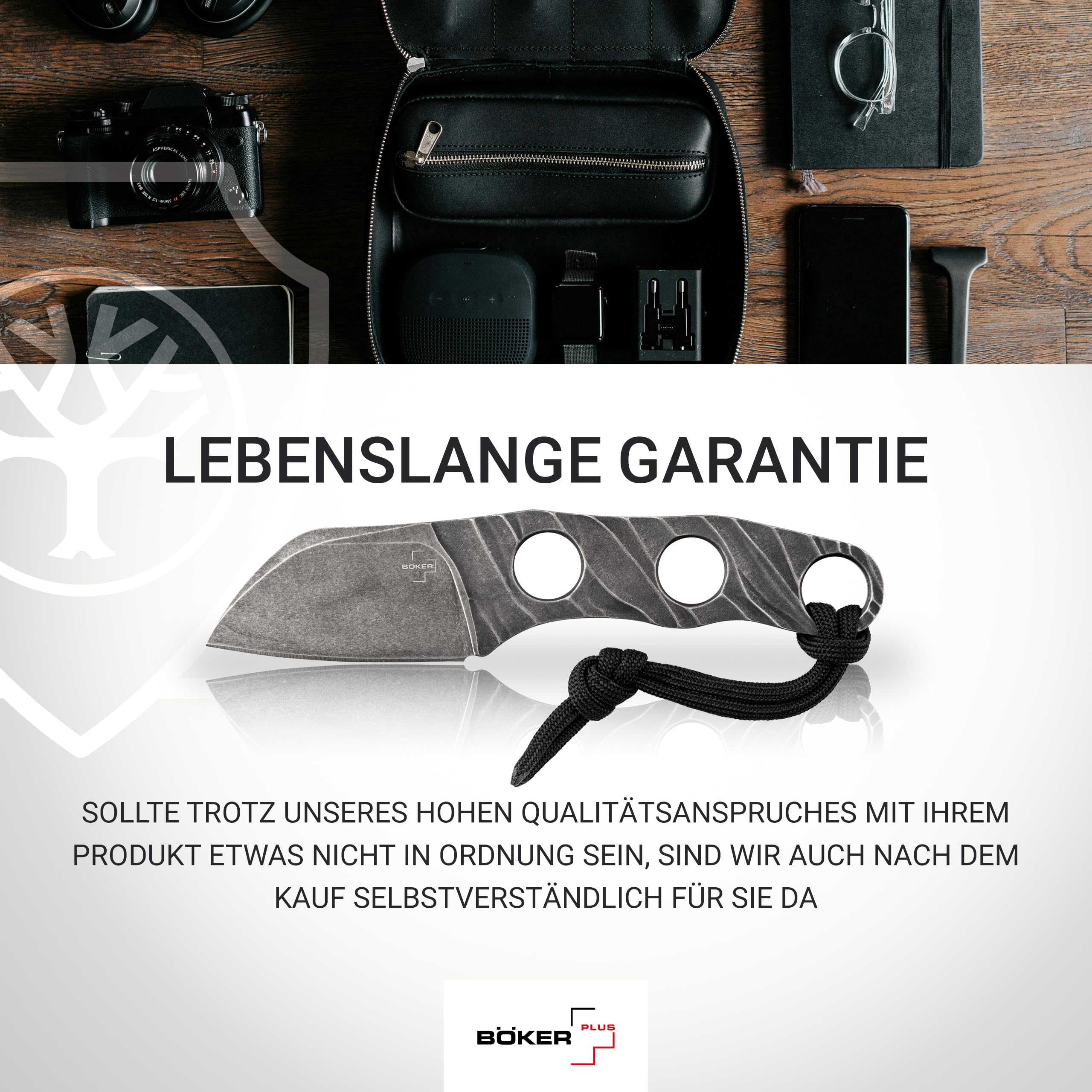 BÖKER PLUS® Kazhan Neck Knife - feststehendes EDC Neck Knife mit 5,7 cm D2 Sheepfoot-Klinge - Backup Halsmesser mit Kydex-Scheide - EDC Nackenmesser mit Kugel-Kette