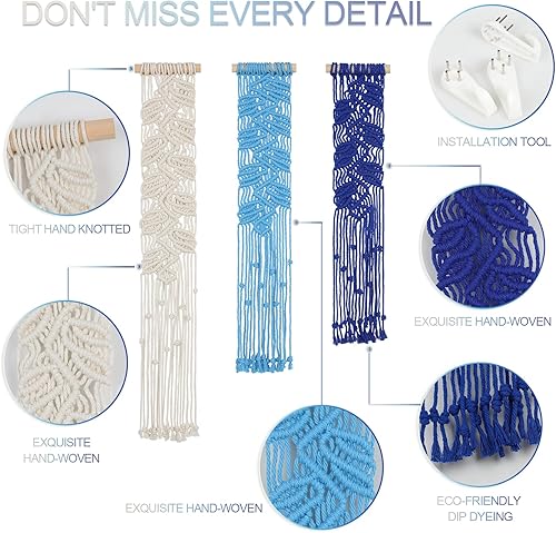 Miniatura 3 de EISKBC Juego pequeño de macramé para colgar en la pared, tapiz de macramé bohemio, tapiz de hilo tejido, arte de pared, decoración del hogar hecha a