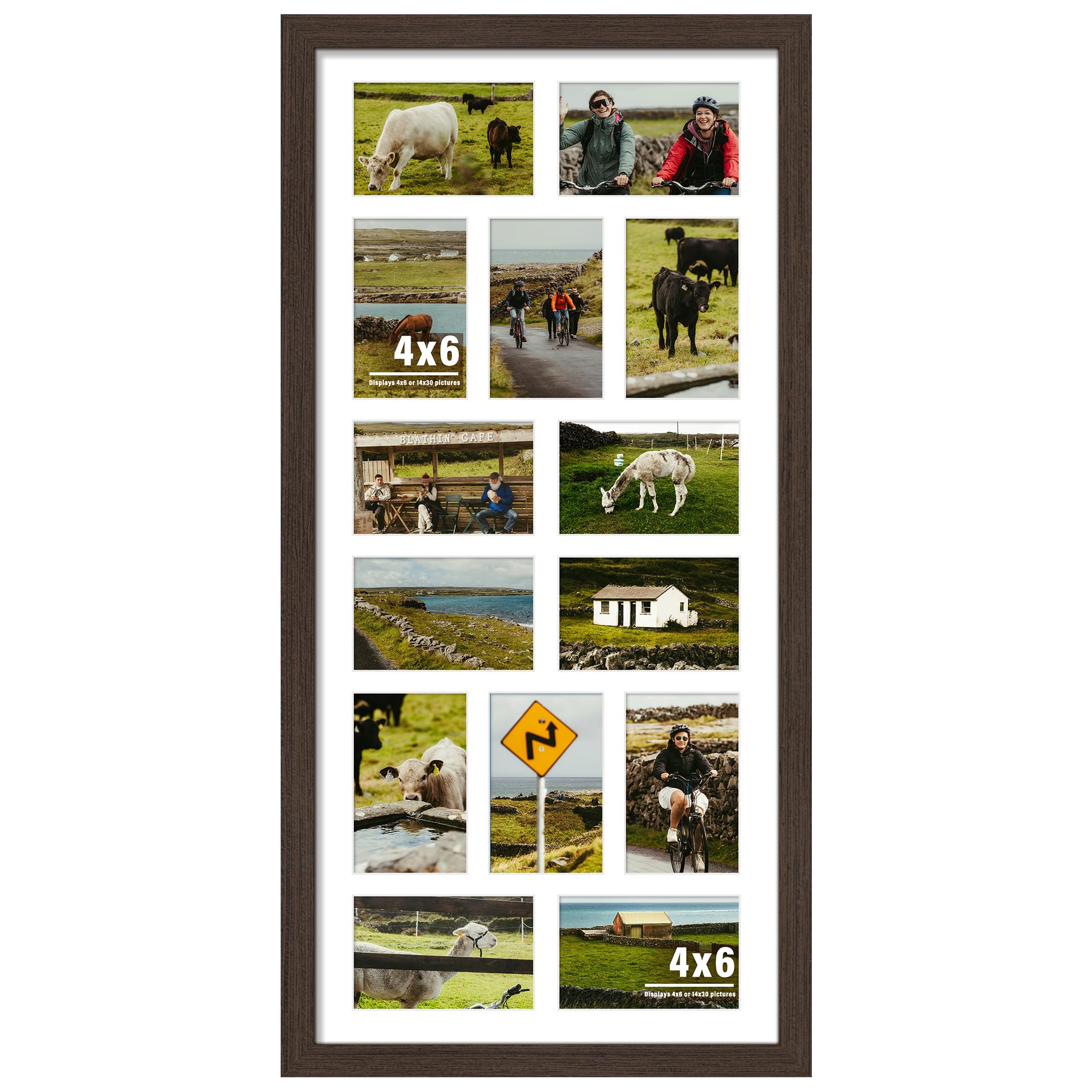 DUENPY 14x30 Picture Frame 4x6 Collage Picture Frame Displays Fourteen 4x6 inch Photos Collage Wall Decor Wall Hanging Walnut